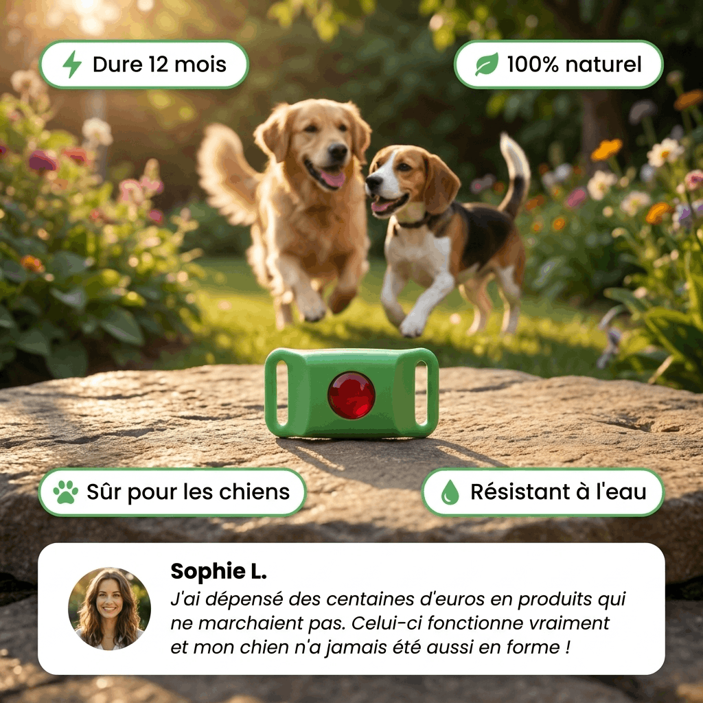 Pendentif Nuvara™ — Protège votre chien 12 mois, 100% naturel